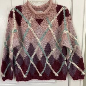 VINTAGE 80’s Argyle Design Mohair Blend Sweater Size Medium Retro Warm